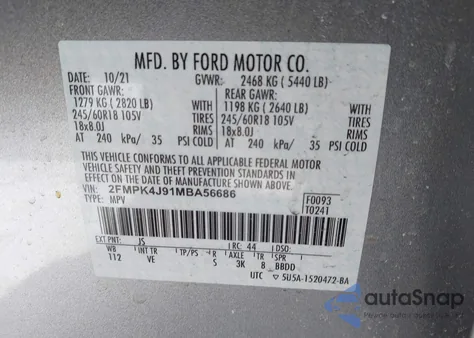 2021 Ford Edge Sel z USA, uszkodzony, nr VIN 2FMPK4J91MBA56686
